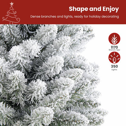 4/5/6/7.5/9FT Pre-Lit Snow Flocked Christmas Tree with Warm White Lights & Foldable Stand – Perfect for Holiday, Home & Party Decoration